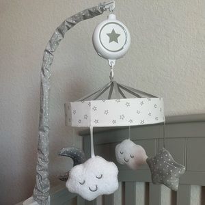 NWOT Cloud Island Gray Crib Mobile with Clouds. Spins with or without music.